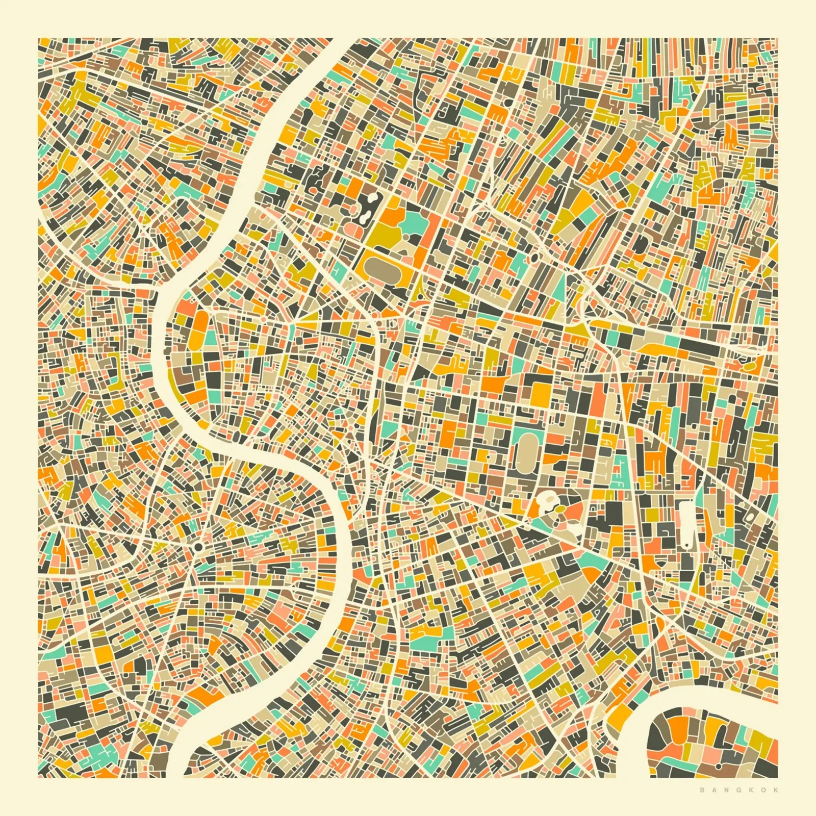 Bangkok Map alluminio dibond da Jazzberry Blue