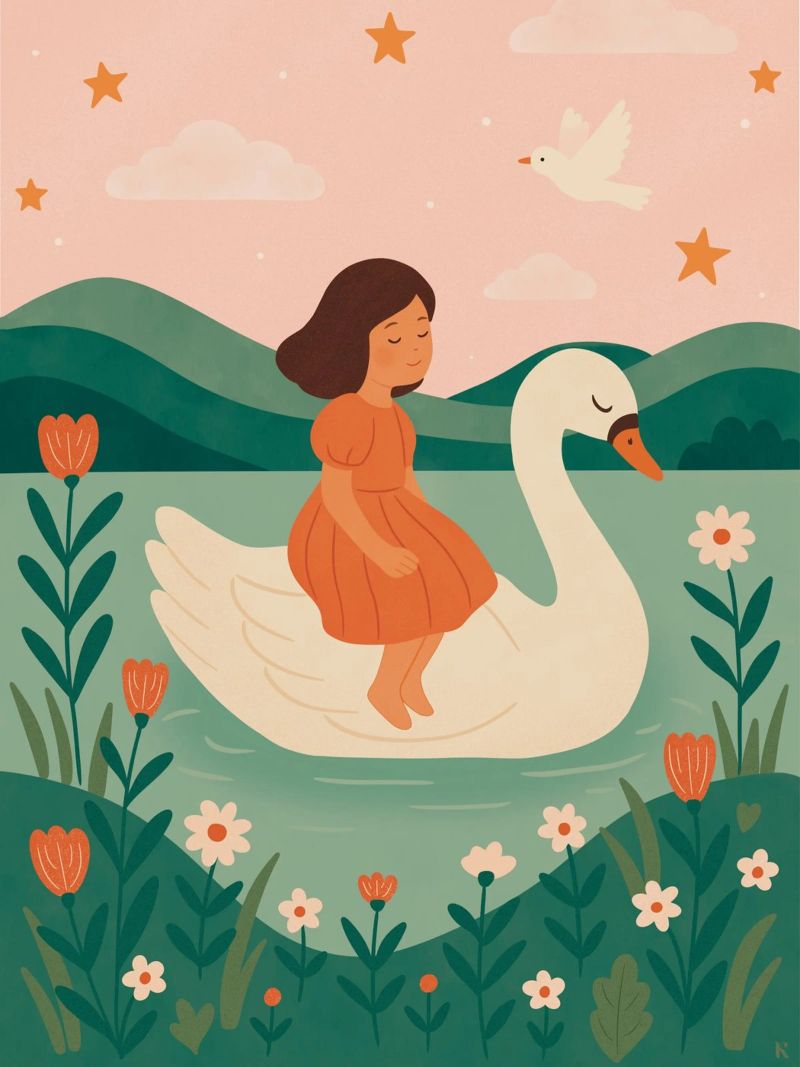 La petite fille et le cygne poster de kokoprint