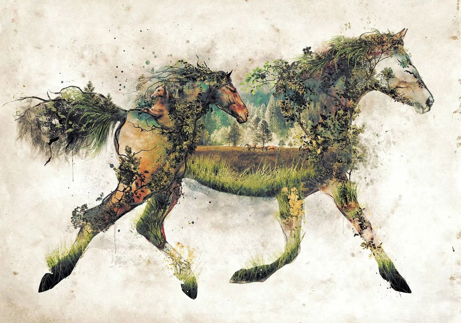 horse nature foliage wildlife running countryside poster by Minimalist Shop