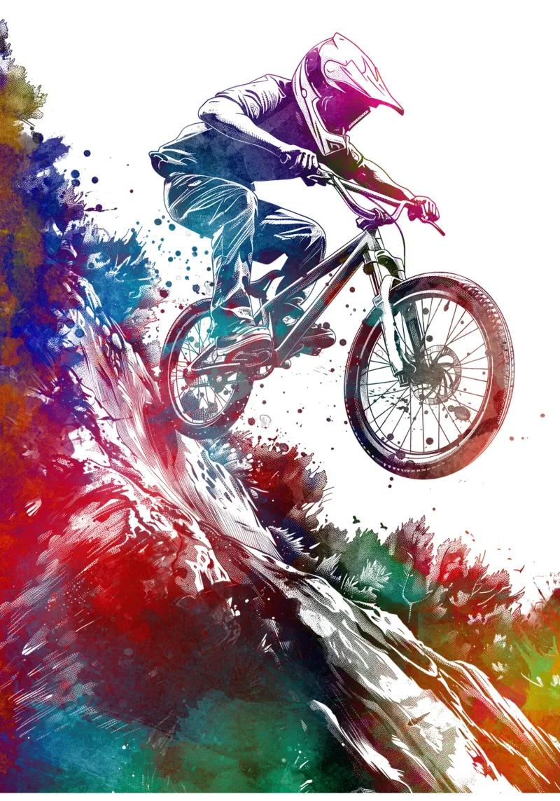 BMX biker sport art bianco poster con telaio in legno da SPORT