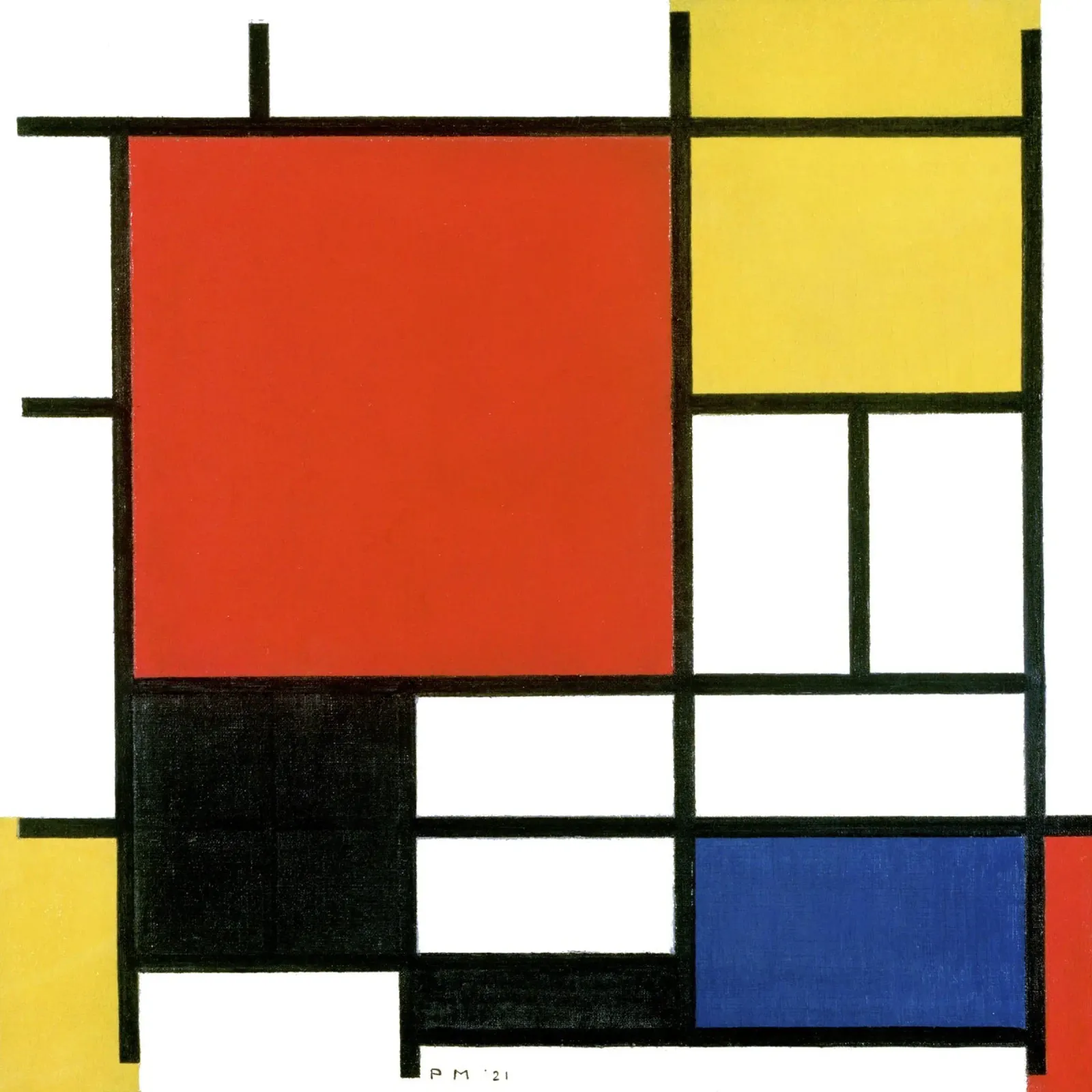 Compositie met rood, geel, blauw en zwart van Piet Mondri canvas van Venus Art