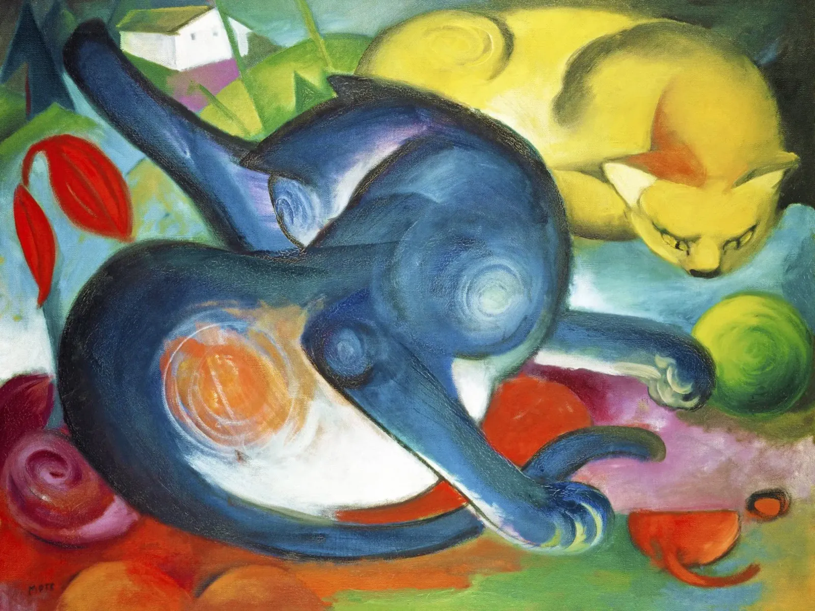 Due gatti, blu e giallo (1912) di Franz Marc pellicola backlit da Art History