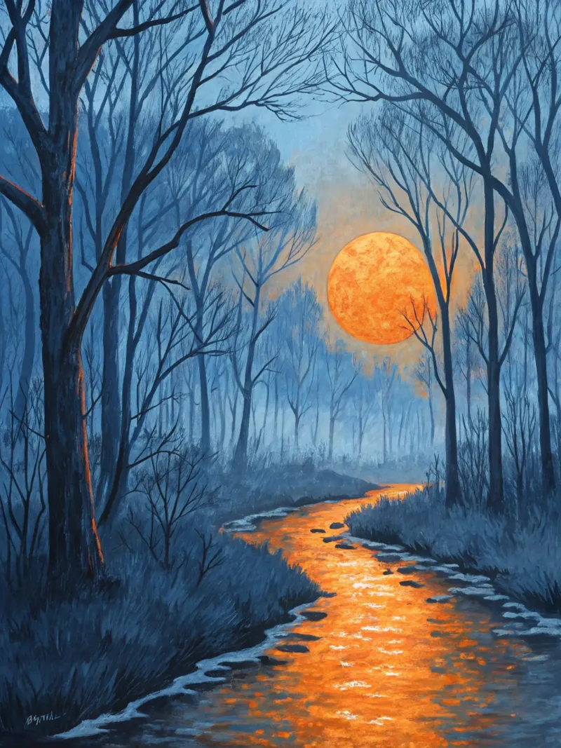 A Mystical Forest Path Under an Enchanting Orange Moon canvas by Artistic-shop