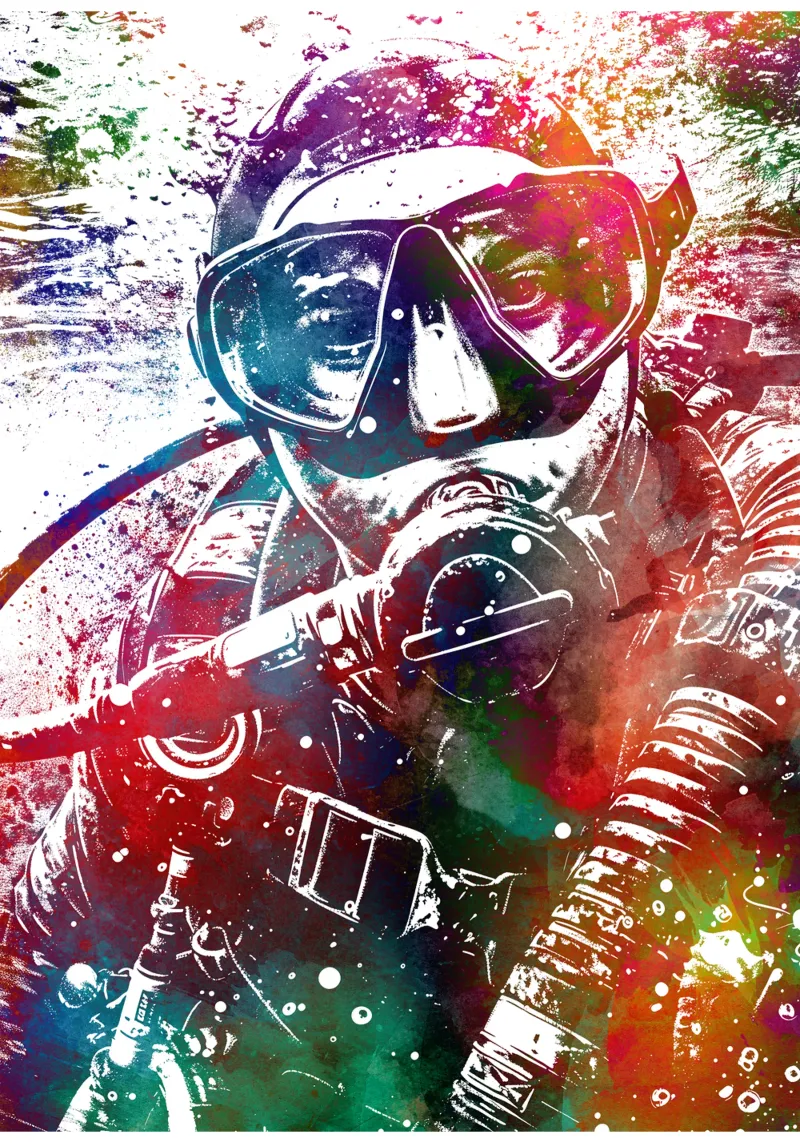 Subacqueo d'alto mare sport art bianco poster con telaio in plastica da SPORT