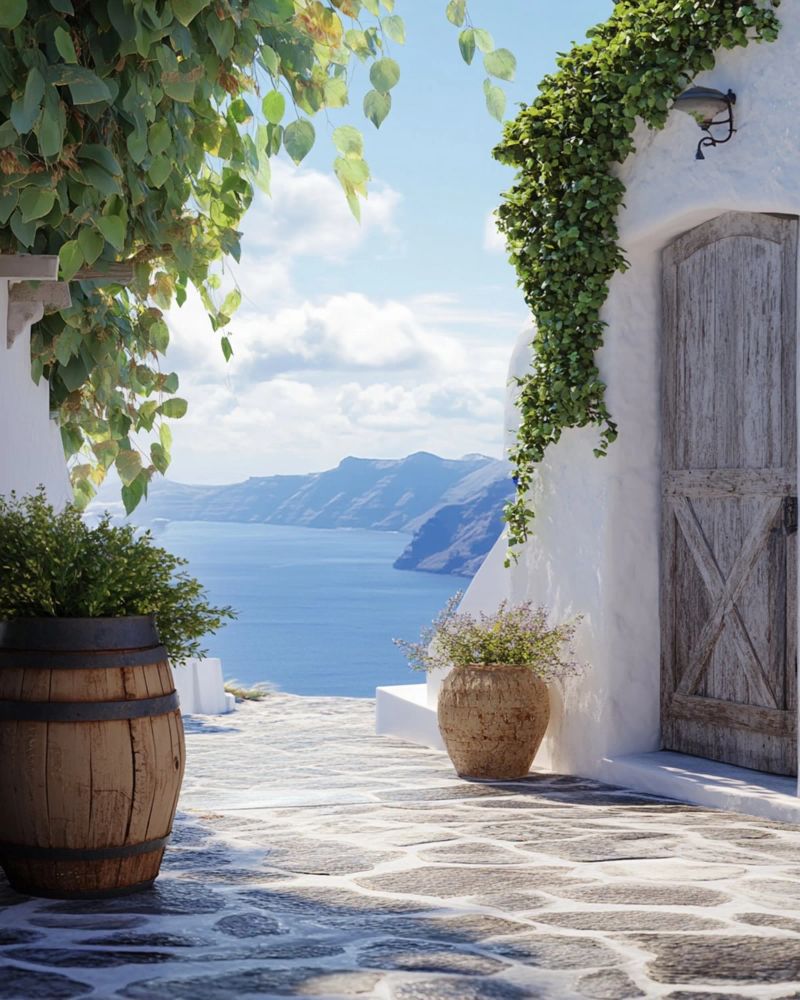 Santorini-Vibes Poster von PhotoVibe Decor