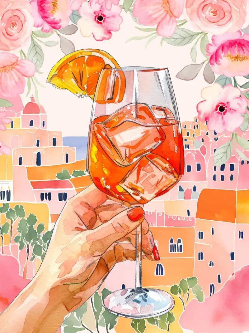 Amalfikust Italië Poster, Italiaanse Kunst, Cocktail Poster poster met houten frame van Bella Studio