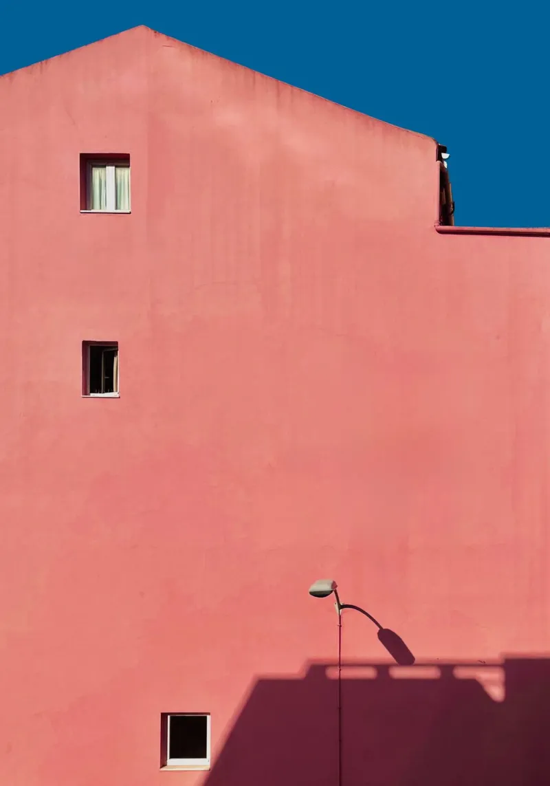 Pink Building - minimal architecture canvas by KISSA STUDIO