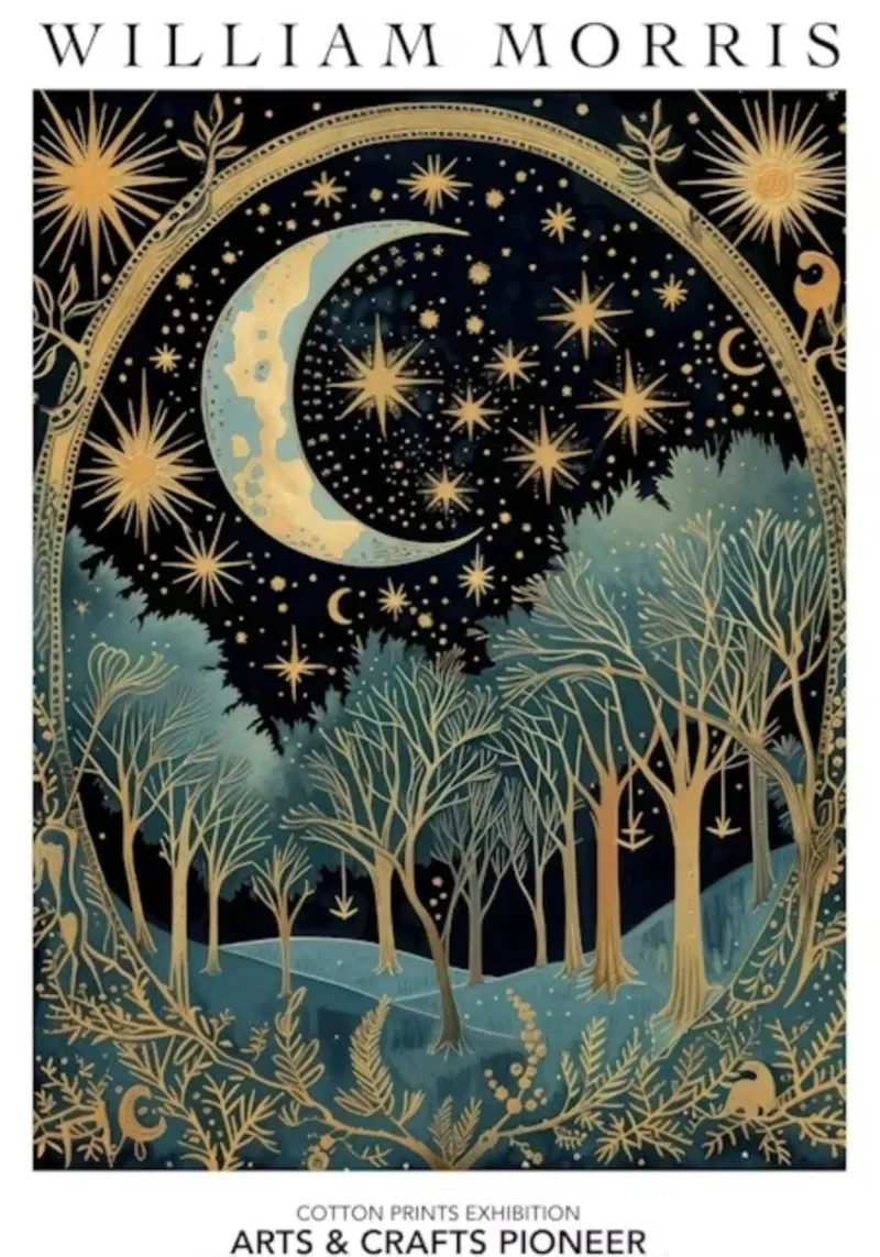corpi celesti bosco e cielo notturno william morris poster con telaio in alluminio da komo store