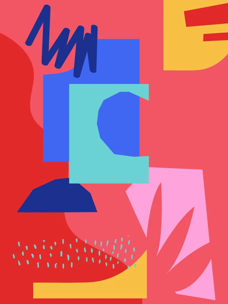 Rood en Blauw Abstracte Vormen canvas met Baklijst van Kim Hubball Studio