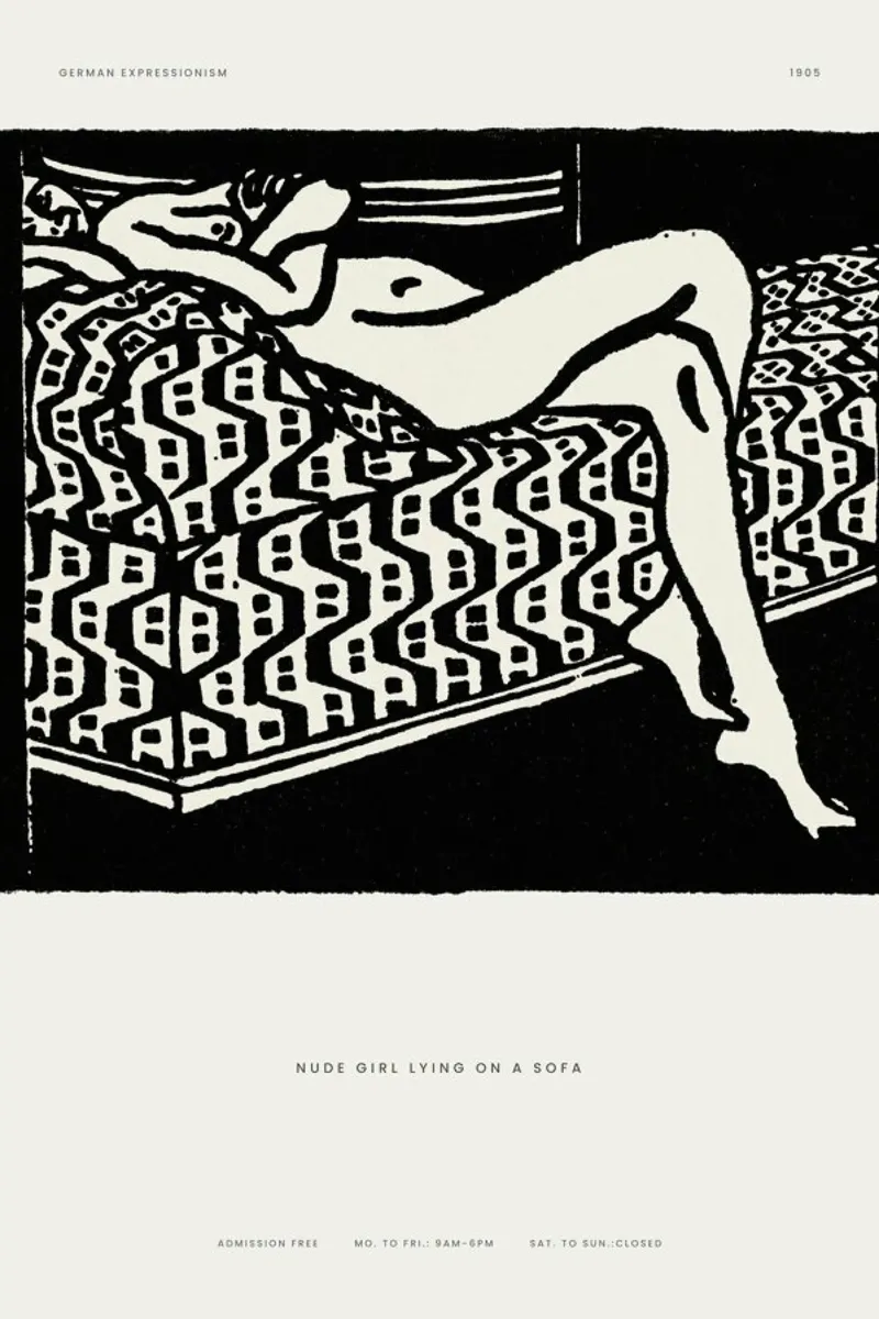 Kirchner - Nude Girl Lying on a Sofa poster con telaio in alluminio da Vintage by JUNIQE