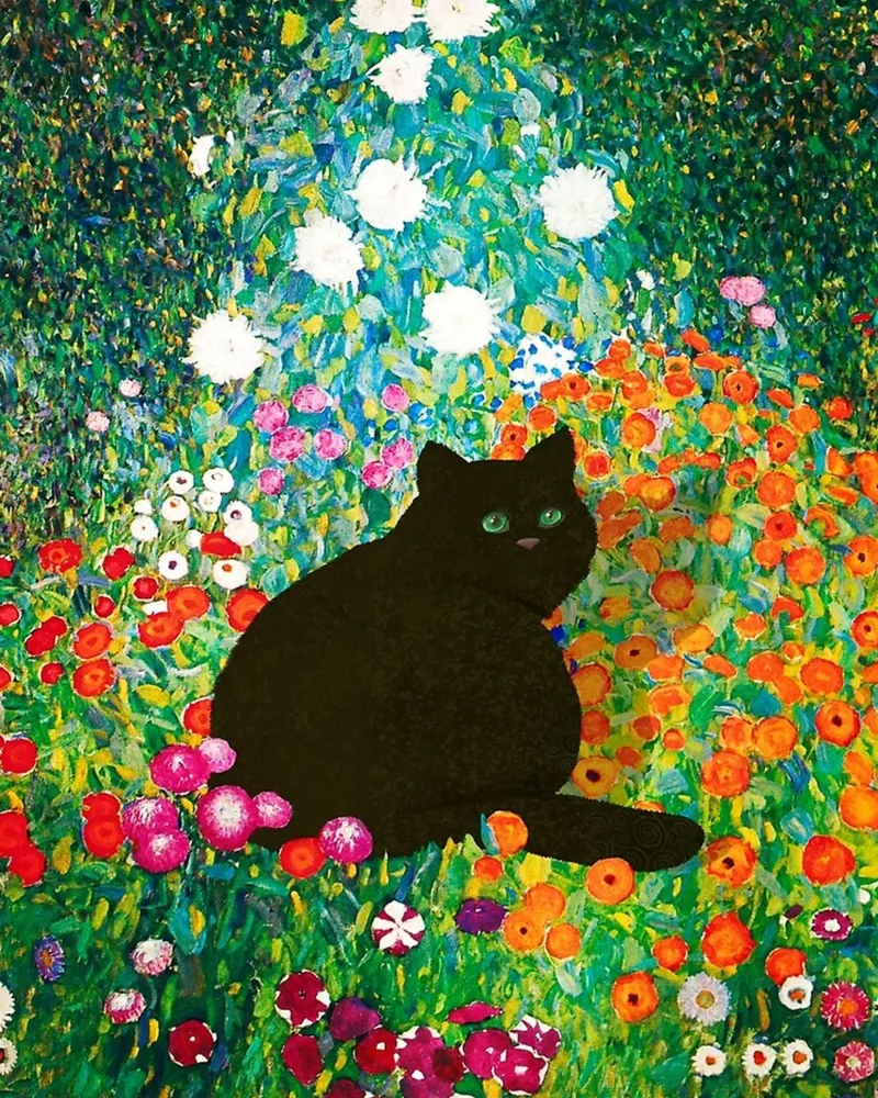 Cute Black Cat in the Garden alluminio dibond da Art Company