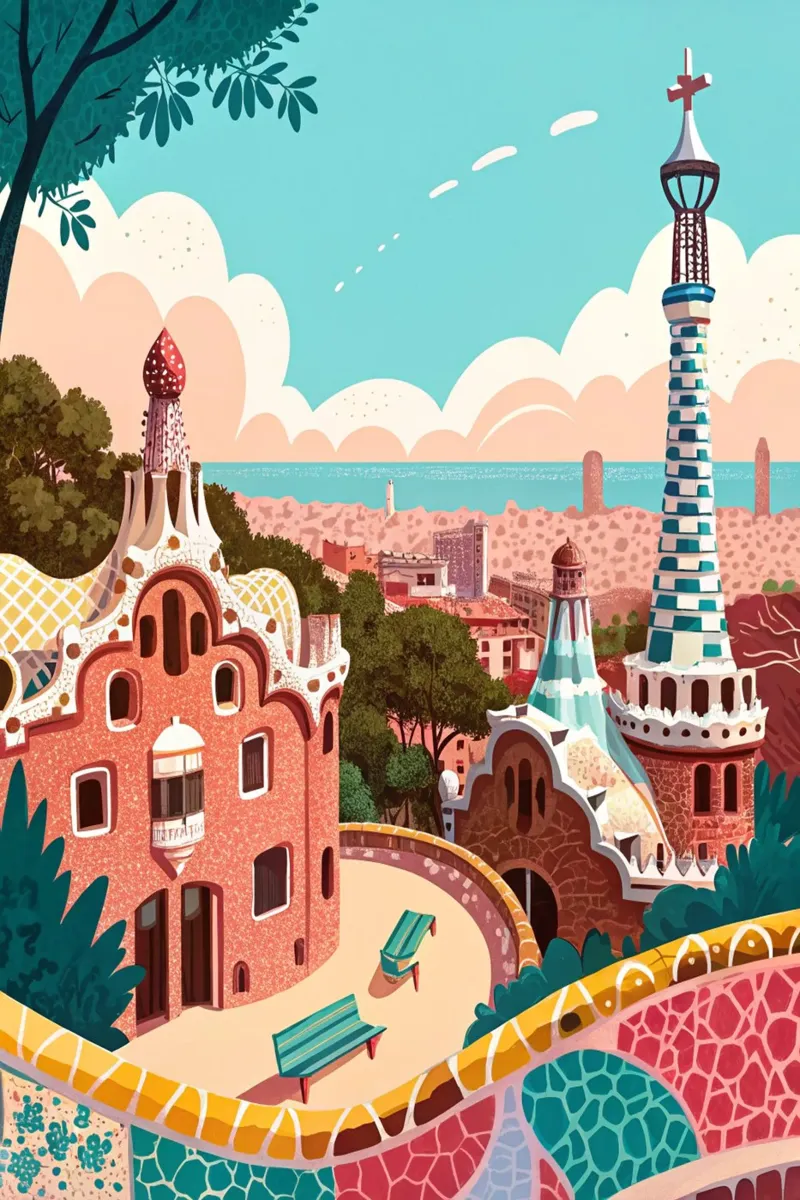 disegno della città di barcellona per gli amanti dei viaggi poster con telaio in plastica da sichanhan
