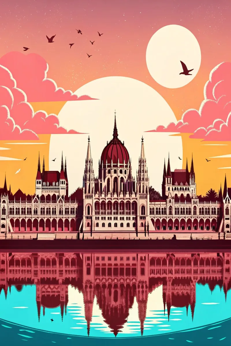 disegno della città di budapest per gli amanti dei viaggi poster con telaio in plastica da sichanhan