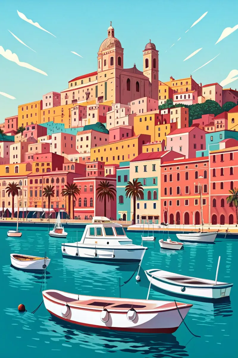 disegno della città di cagliari per gli amanti dei viaggi poster con telaio in plastica da sichanhan