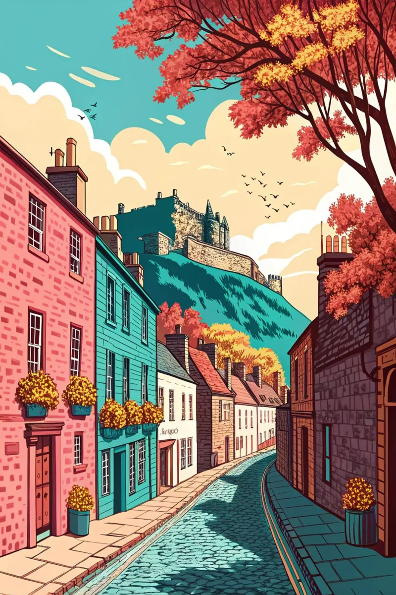 disegno della città di edimburgo per gli amanti dei viaggi poster con telaio in legno da sichanhan