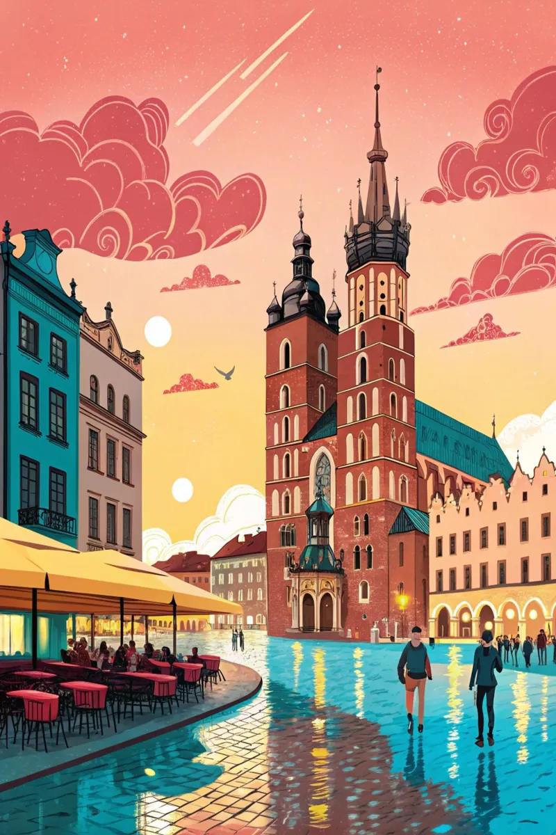 disegno della città di cracovia per gli amanti dei viaggi poster con telaio in plastica da sichanhan