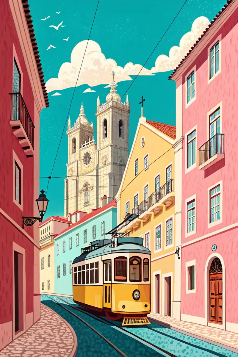 disegno della città di lisbona per gli amanti dei viaggi poster con telaio in plastica da sichanhan