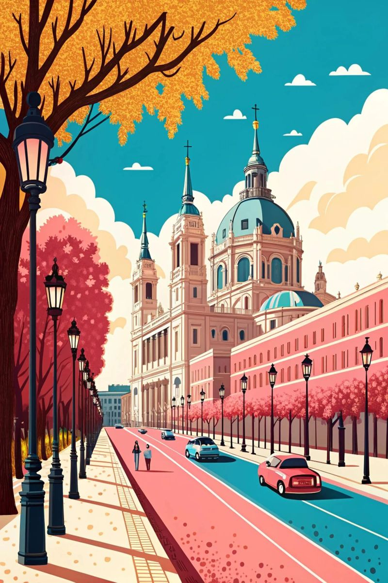 madrid city drawing for traveling lover poster by sichanhan