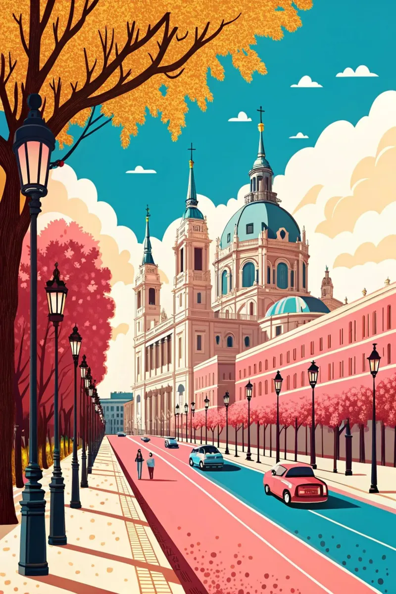 madrid city drawing for traveling lover poster by sichanhan
