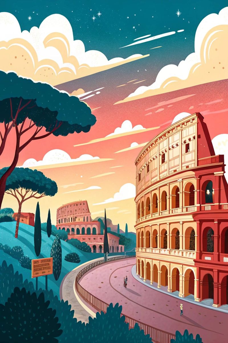 dessin de la ville de rome pour les amoureux du voyage poster de sichanhan