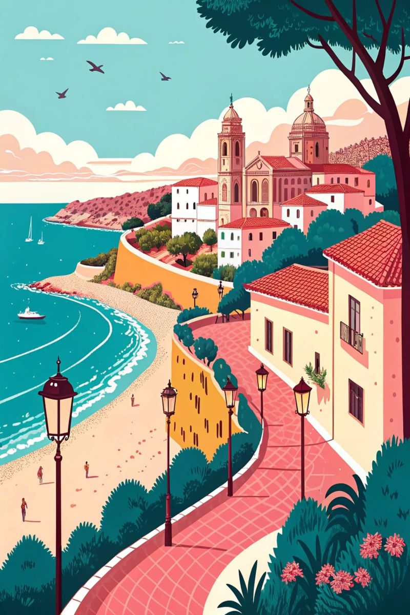 dessin de la ville de malaga pour les amoureux du voyage poster de sichanhan