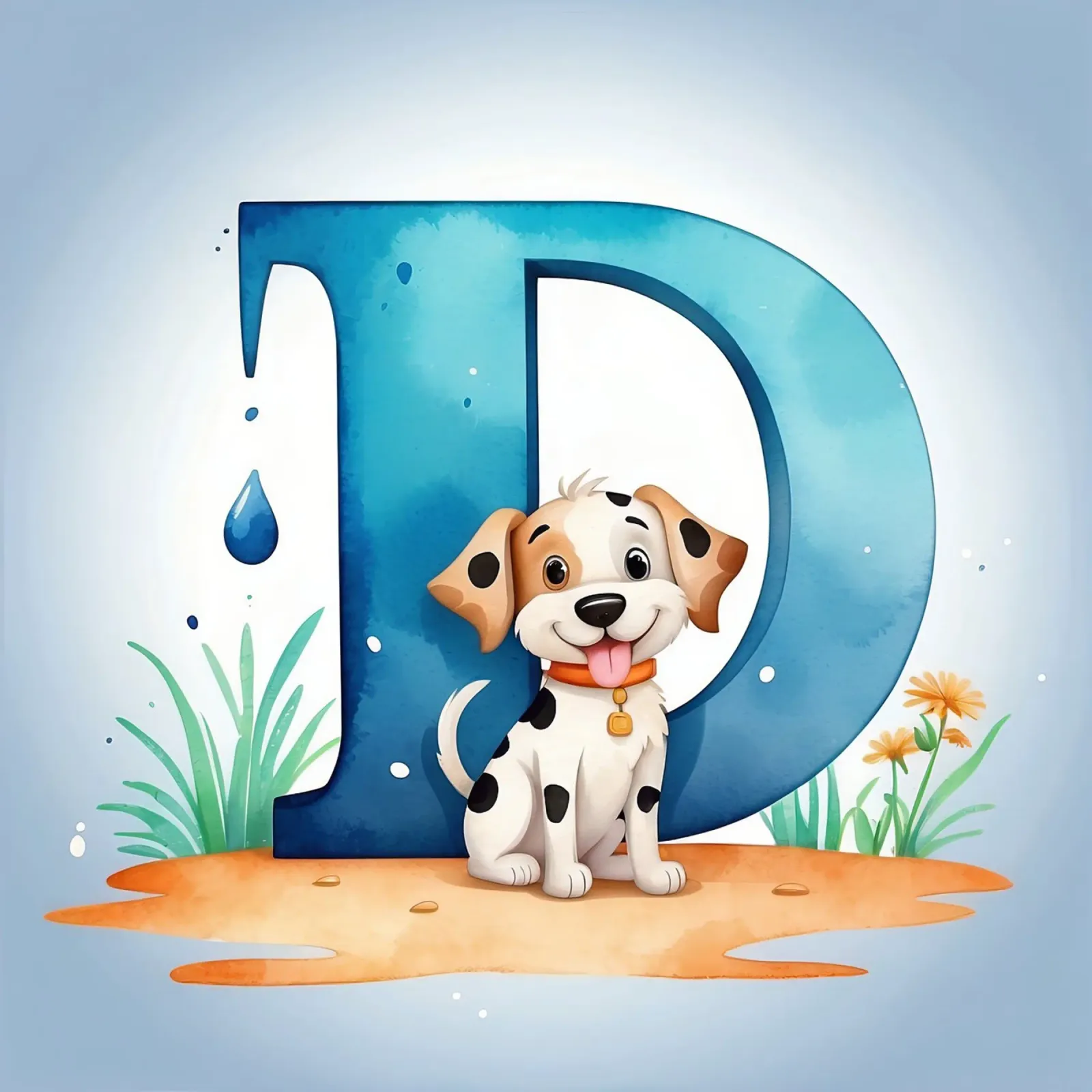 Chiot enjoué avec la lettre D dans un cadre joyeux pour l'éducation. poster avec cadre en aluminium de DesignDoodle