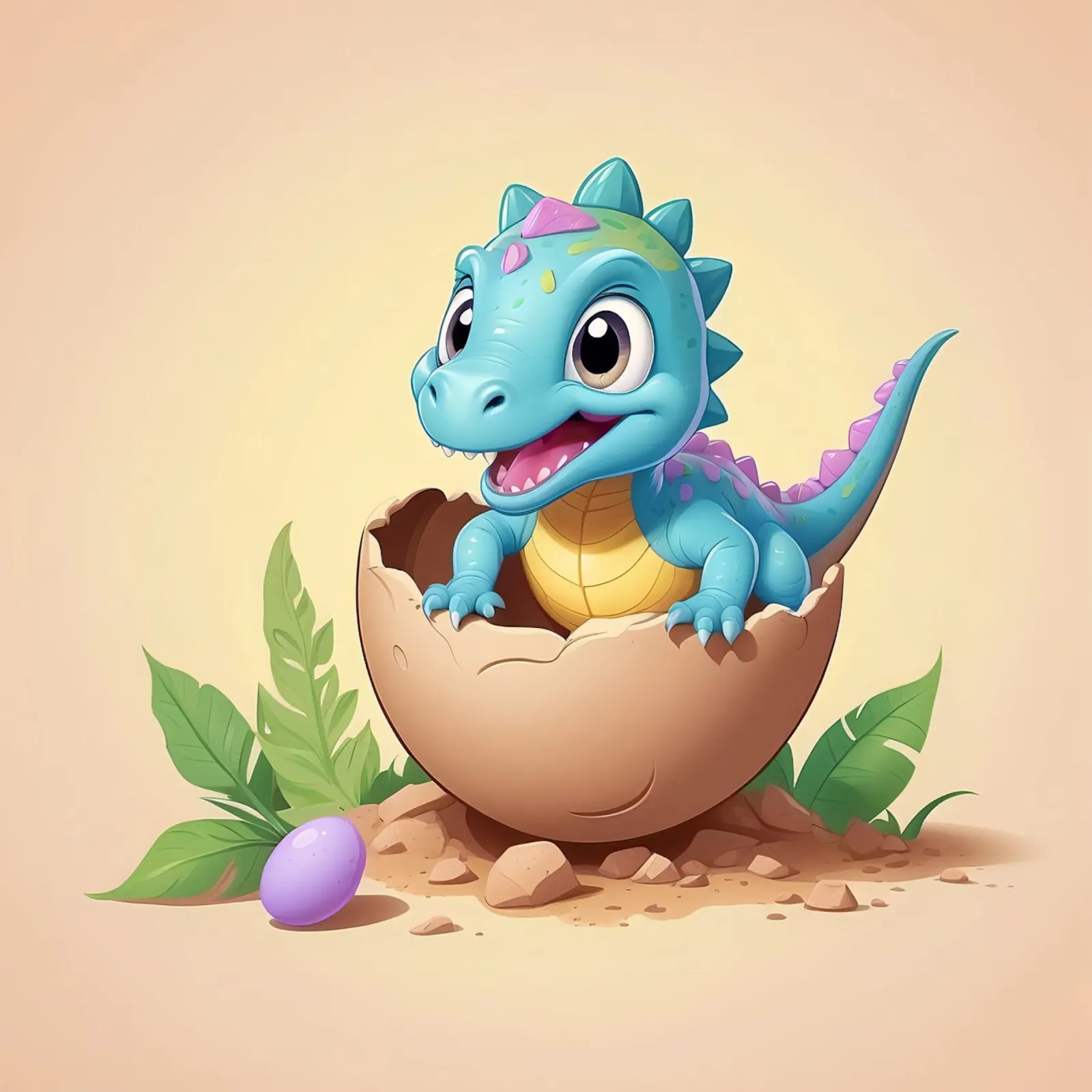 Cute dinosaur hatching from egg with bright and playful canvas by DesignDoodle