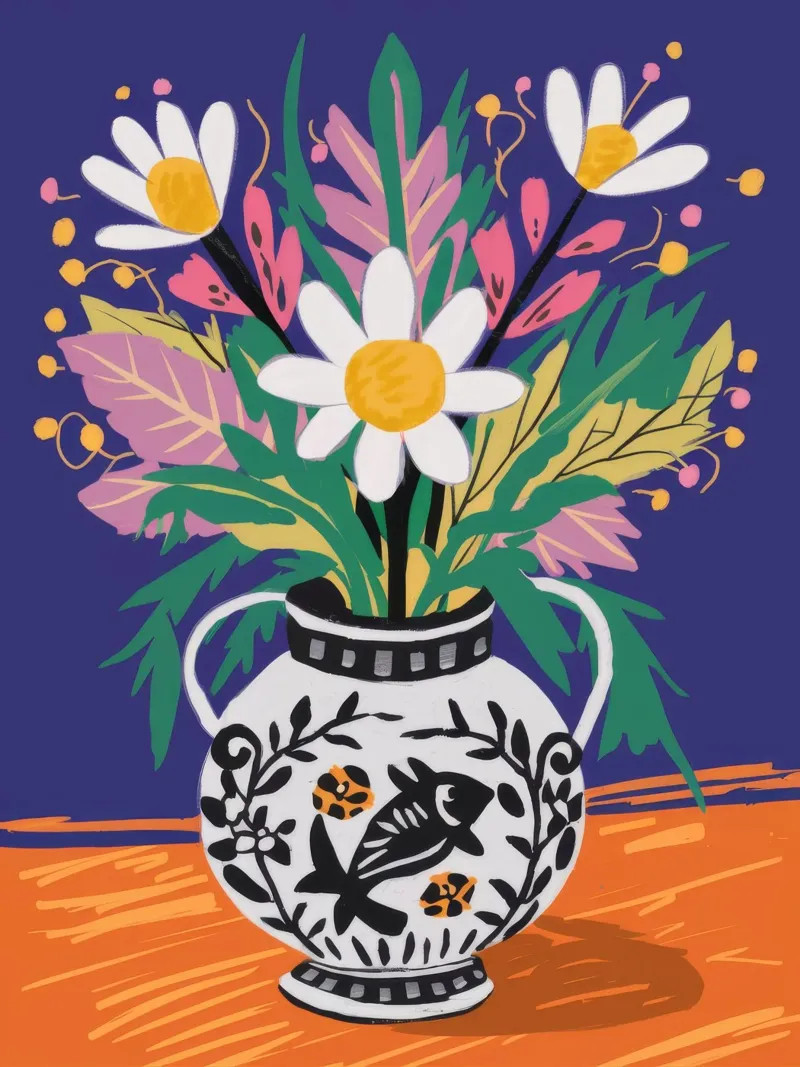 Folklore Vaas Bloeit canvas met Baklijst van Paez Harmony