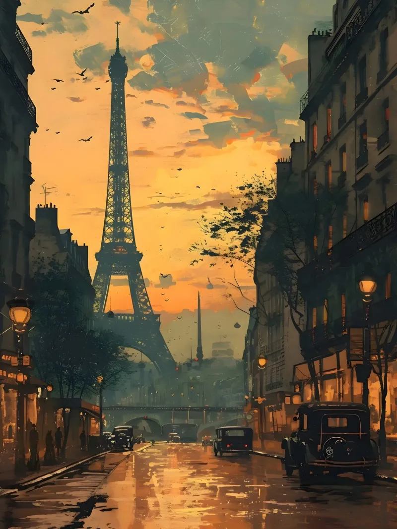 Paris Eiffelturm Sonnenuntergang poster da Vintage Travel Art