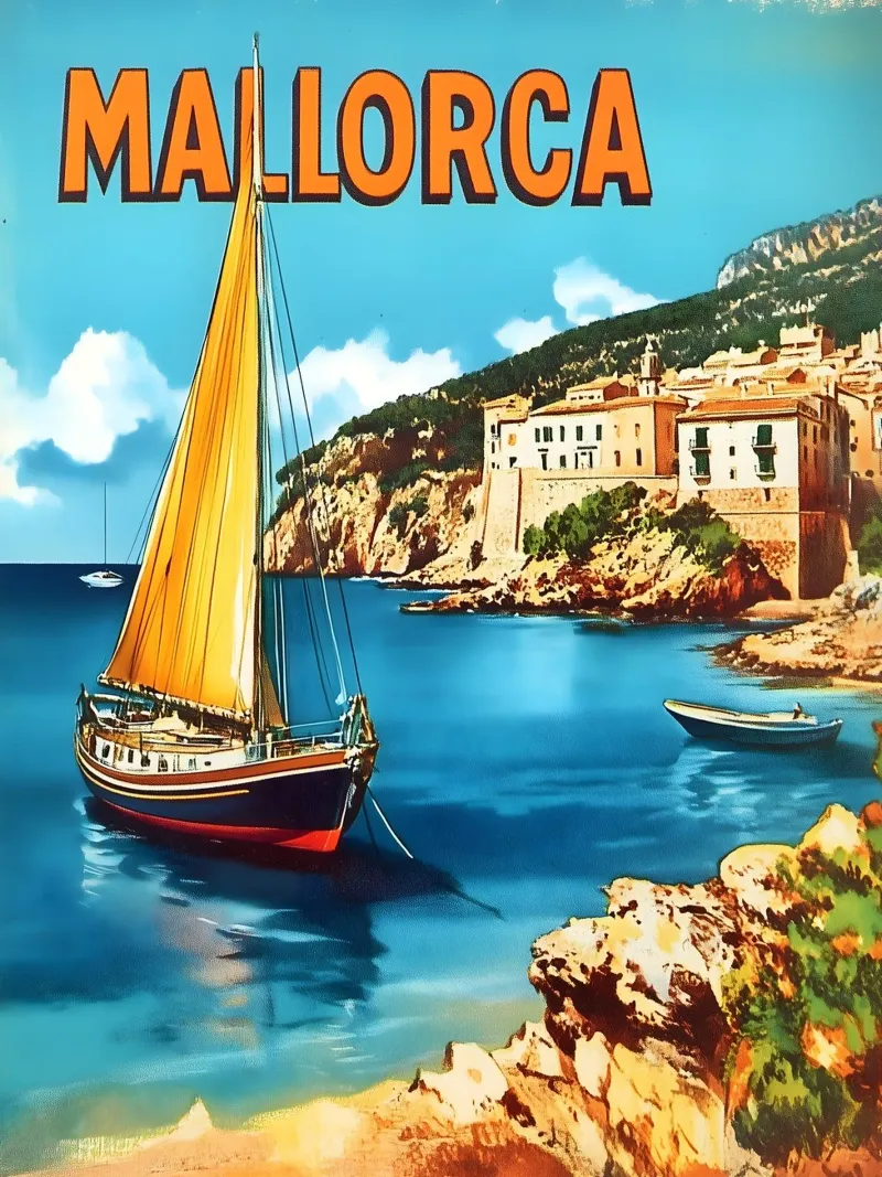 Mallorca Vintage Segelboot alluminio dibond da Vintage Travel Art