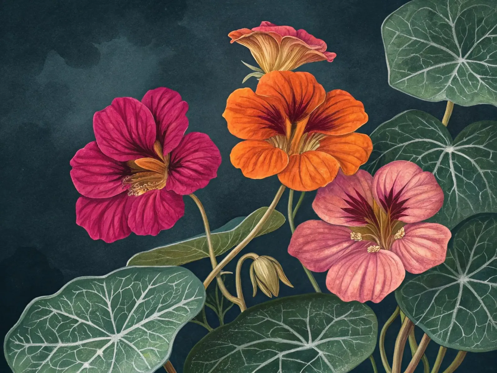 Vibrant Nasturtium Bloom on Dark Canvas hahnemühle by Artistic-shop