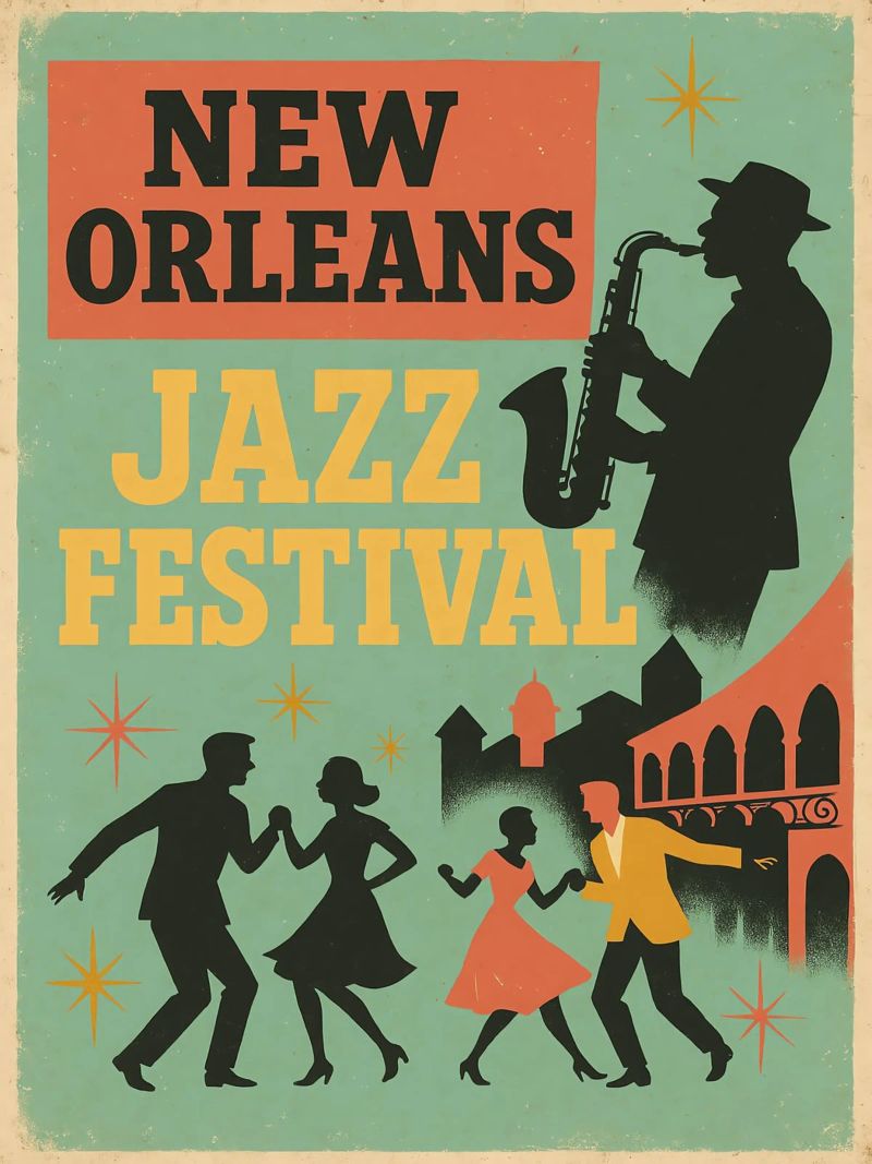 Art vintage du festival de jazz de la Nouvelle-Orléans poster de Jester Krew Art