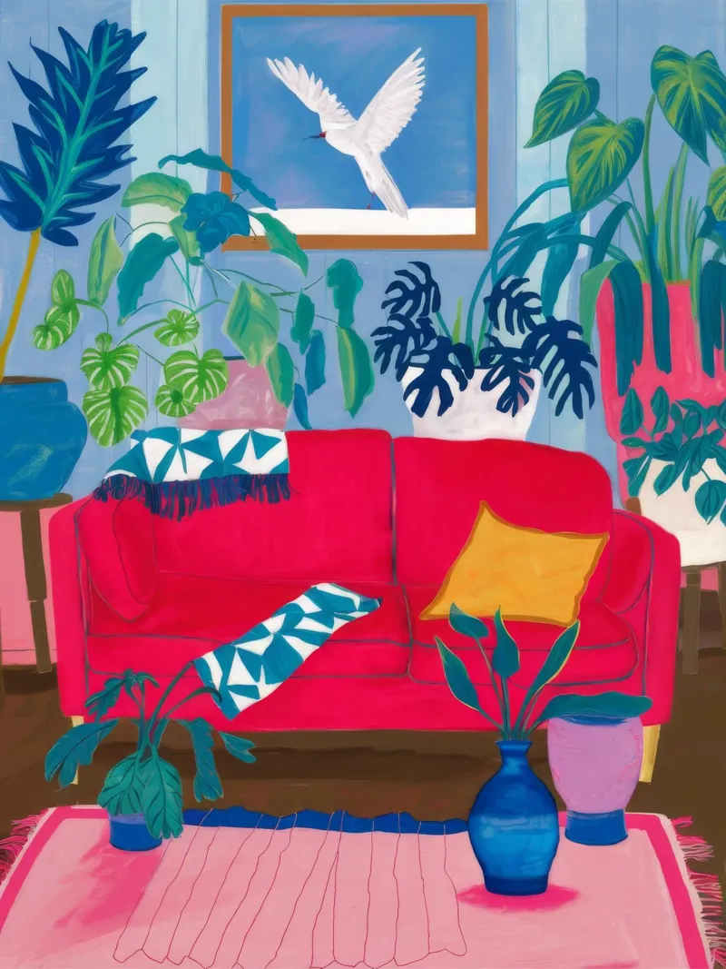 Red Sofa Reading canvas by Paez Harmony