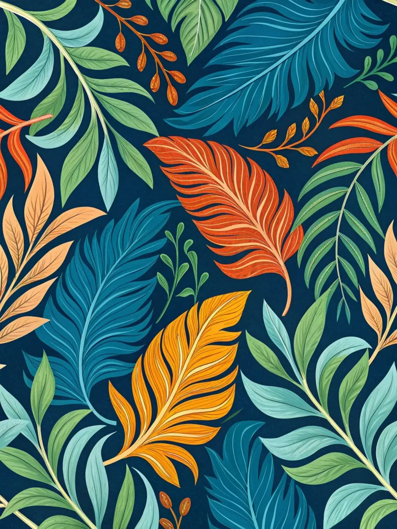 Tropical Paradise Feathers & Foliage Pattern canvas with Floater frame by Artistic-shop