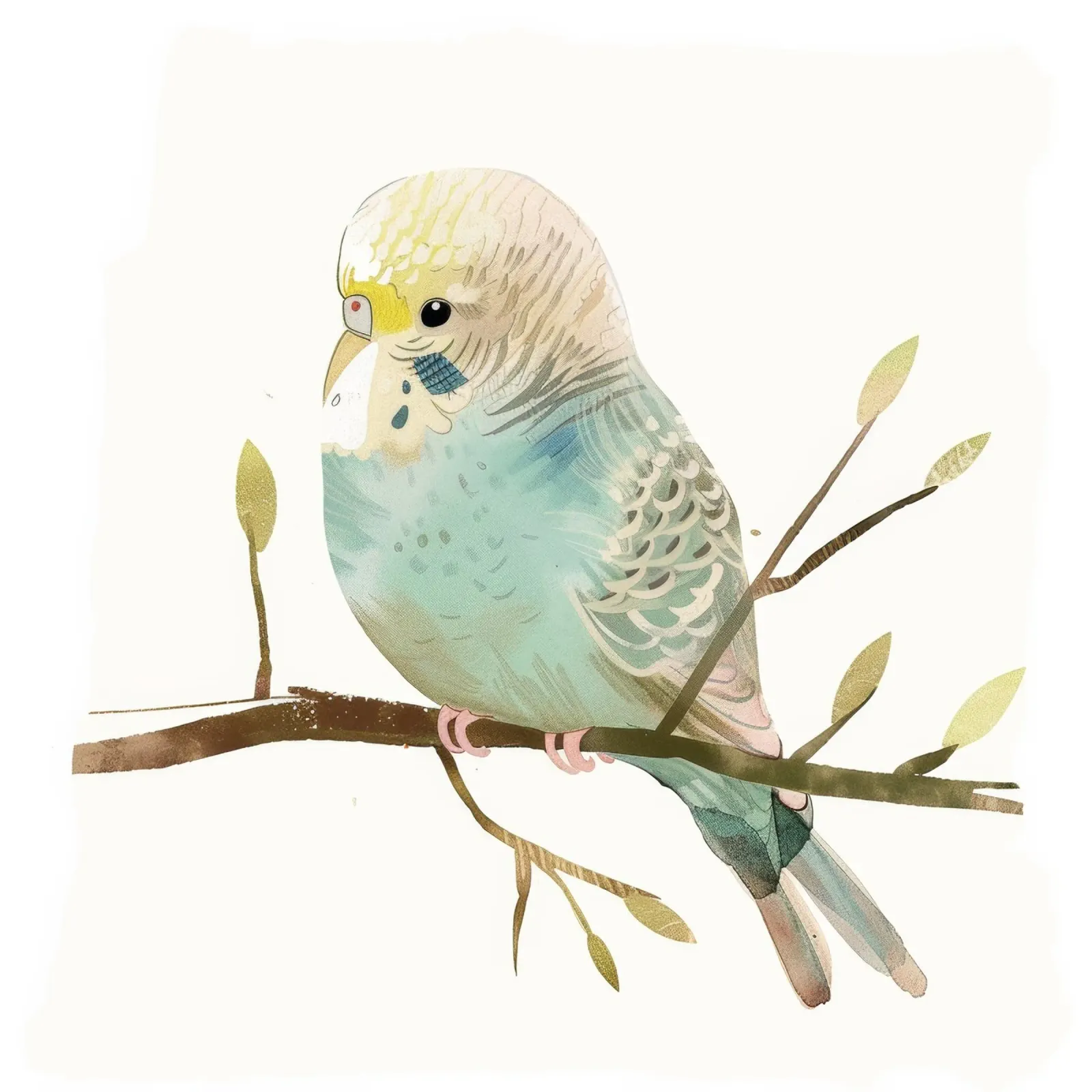 Budgerigar on Branch with Spring Buds canvas by DesignDoodle