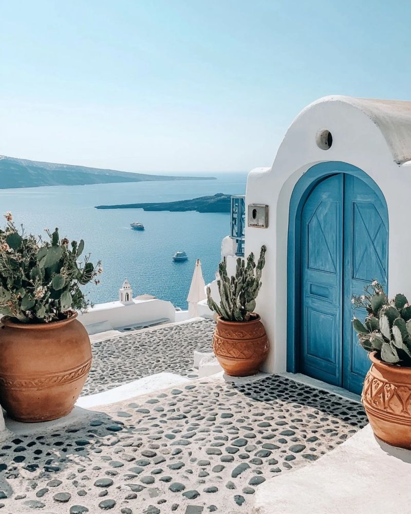 Santorini-Vibes Poster von PhotoVibe Decor