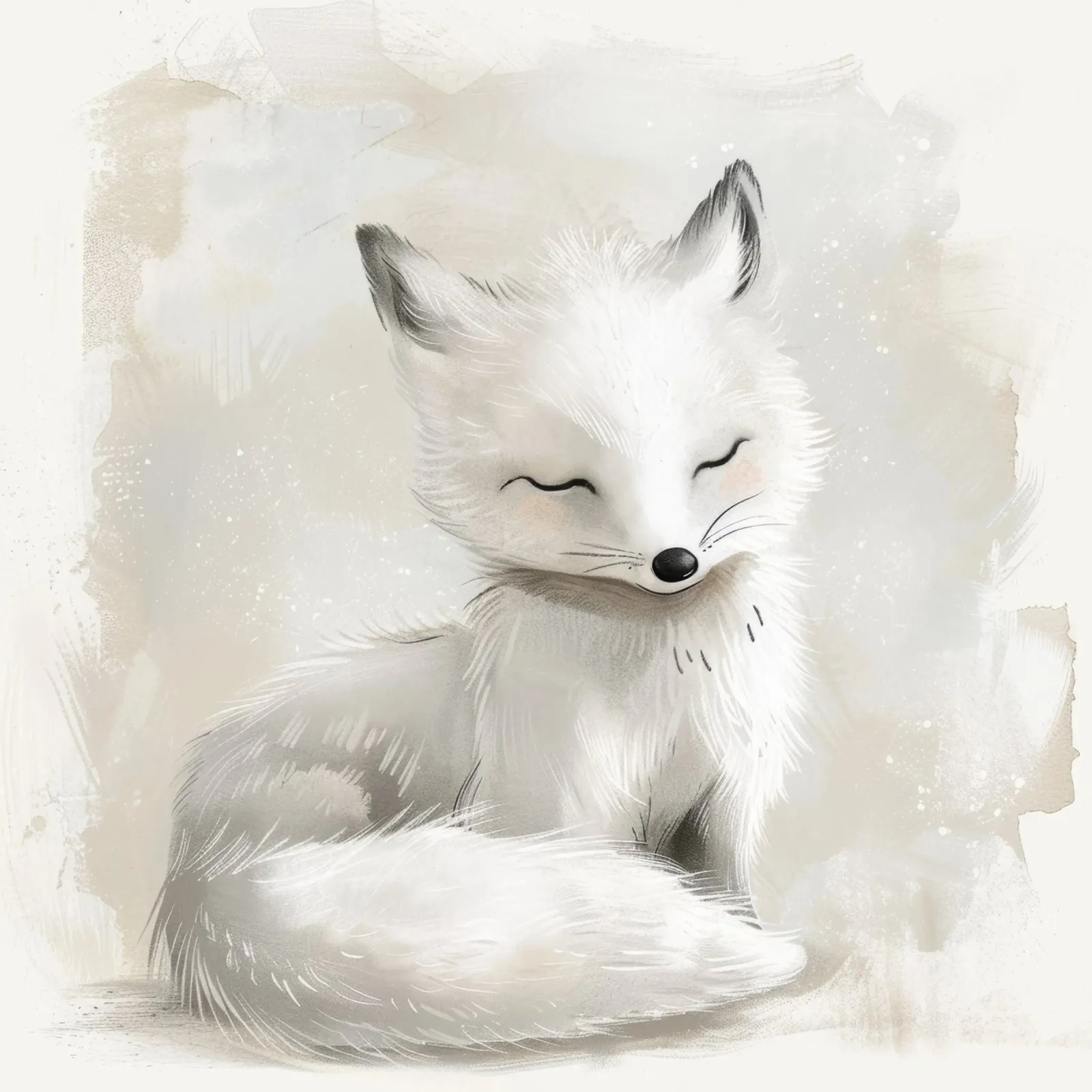 Ilustración de un zorro ártico con los ojos cerrados hahnemühle de DesignDoodle