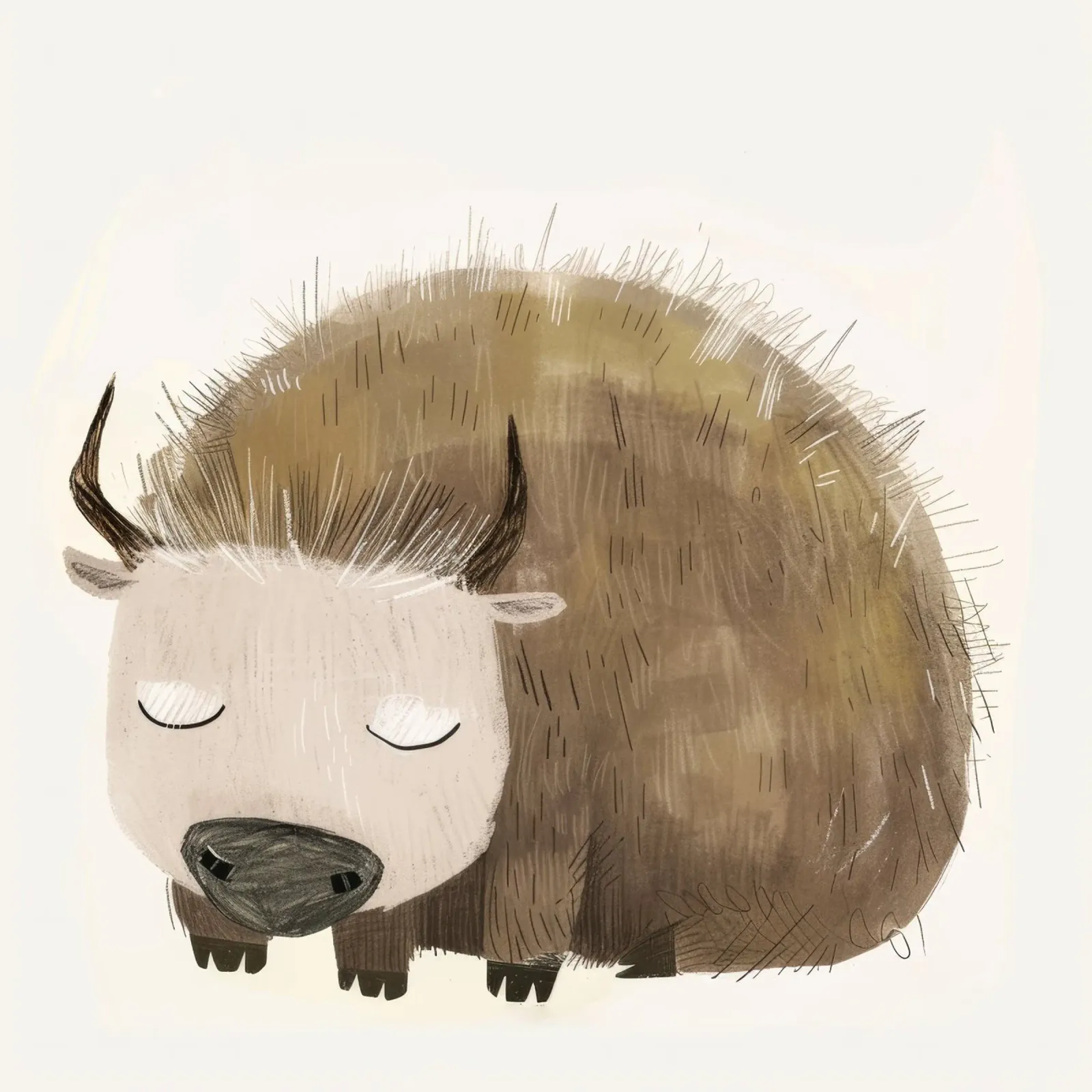 Illustrazione di un bisonte addormentato alluminio dibond da DesignDoodle