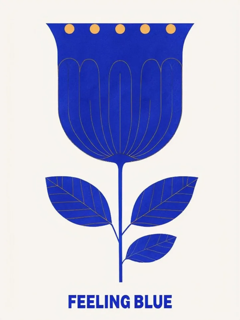 "Feeling Blue" gestileerde koningsblauwe tulp kunstdruk canvas met Baklijst van inspirational quote