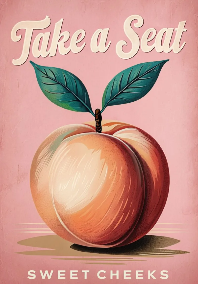 "Neem plaats, lieve wangetjes" Vintage Peach Art Print poster met aluminium frame van inspirational quote
