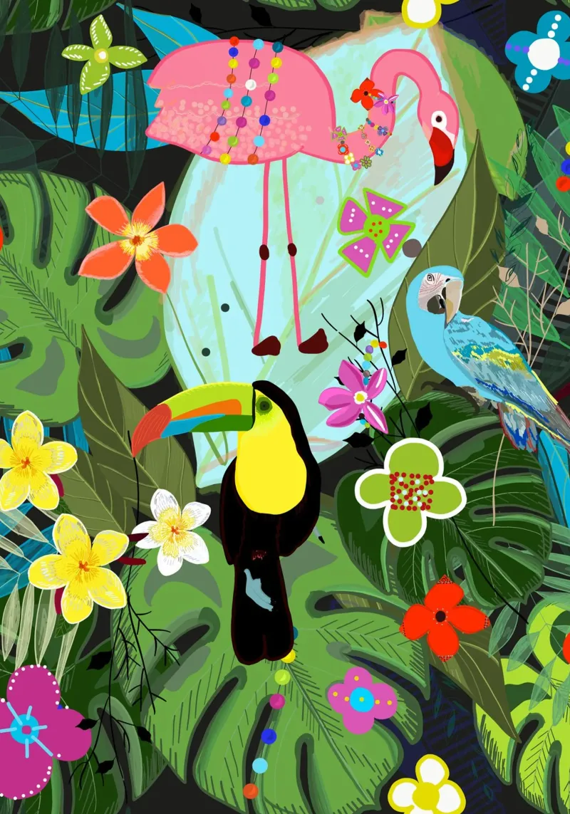 Fiori e uccelli tropicali carta hahnemühle da gulsengunel