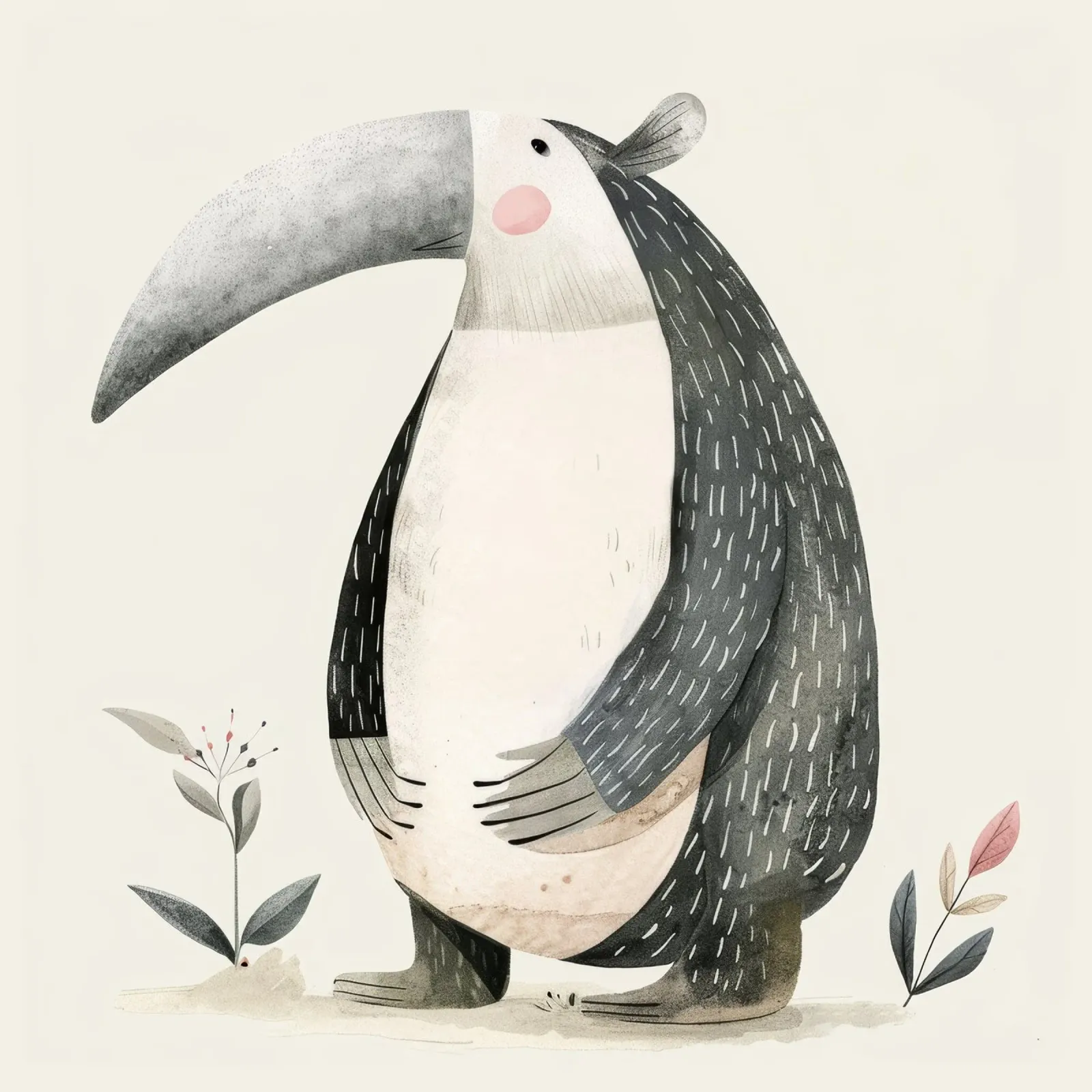 Stylized Anteater Illustration with Flora canvas by DesignDoodle