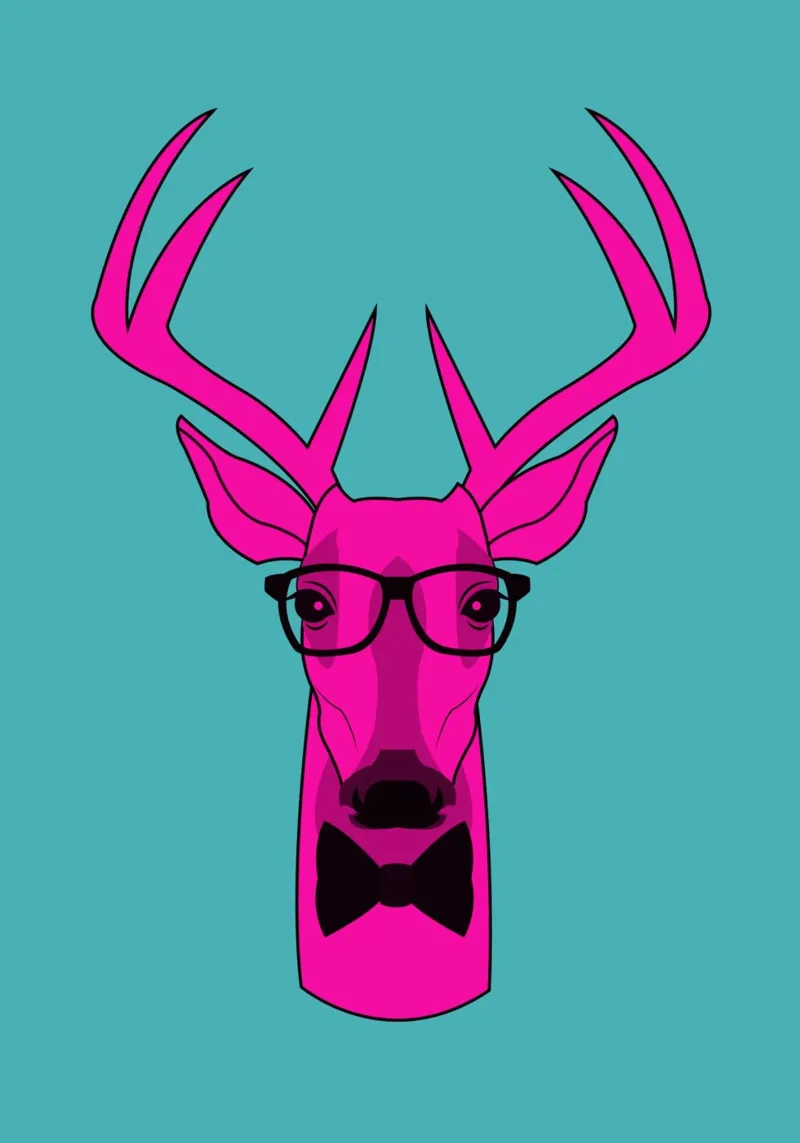 Brillenhirsch poster with wooden frame by DigiWunderwerk