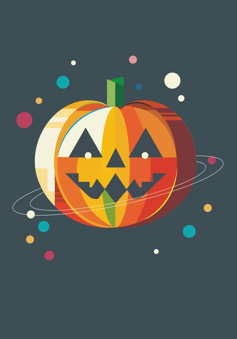 Zucca geometrica di Halloween in stile spaziale poster con telaio in plastica da namosh