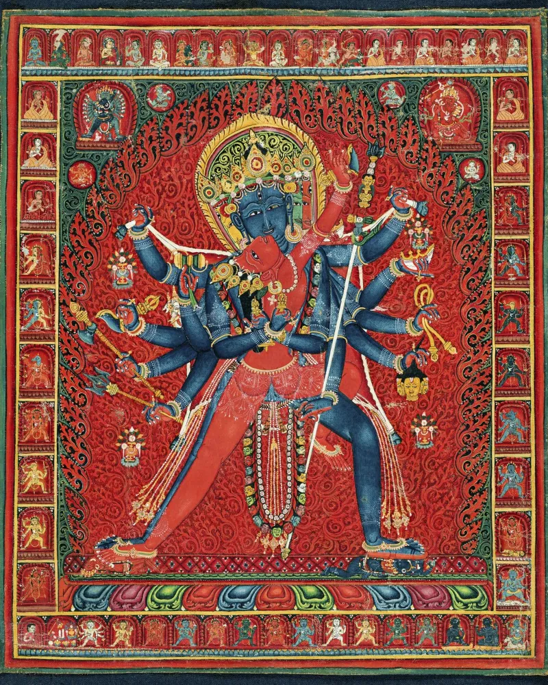 Chakrasamvara e la consorte Vajravarahi (1450-1500 circa) poster con telaio in legno da Venus Art