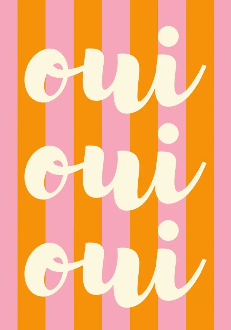 Oui Oui Oui French Quote Art - Retro a righe rosa e arancione pellicola backlit da pdigitalprints