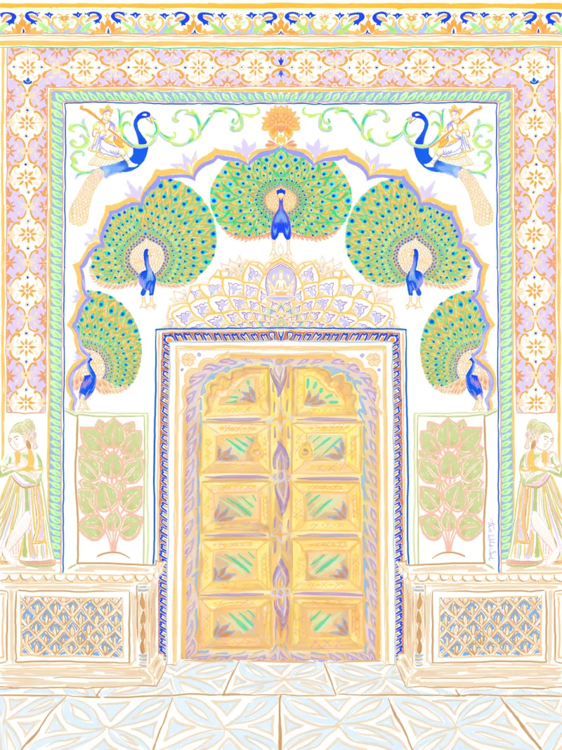 Peacock Gate - Jaipur India, architecture colorée Porte toile de This Wild Soul - Illustration