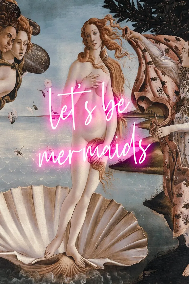 Let's Be Mermaids Venus Neon Art poster con telaio in plastica da GraceDigitalArtCo