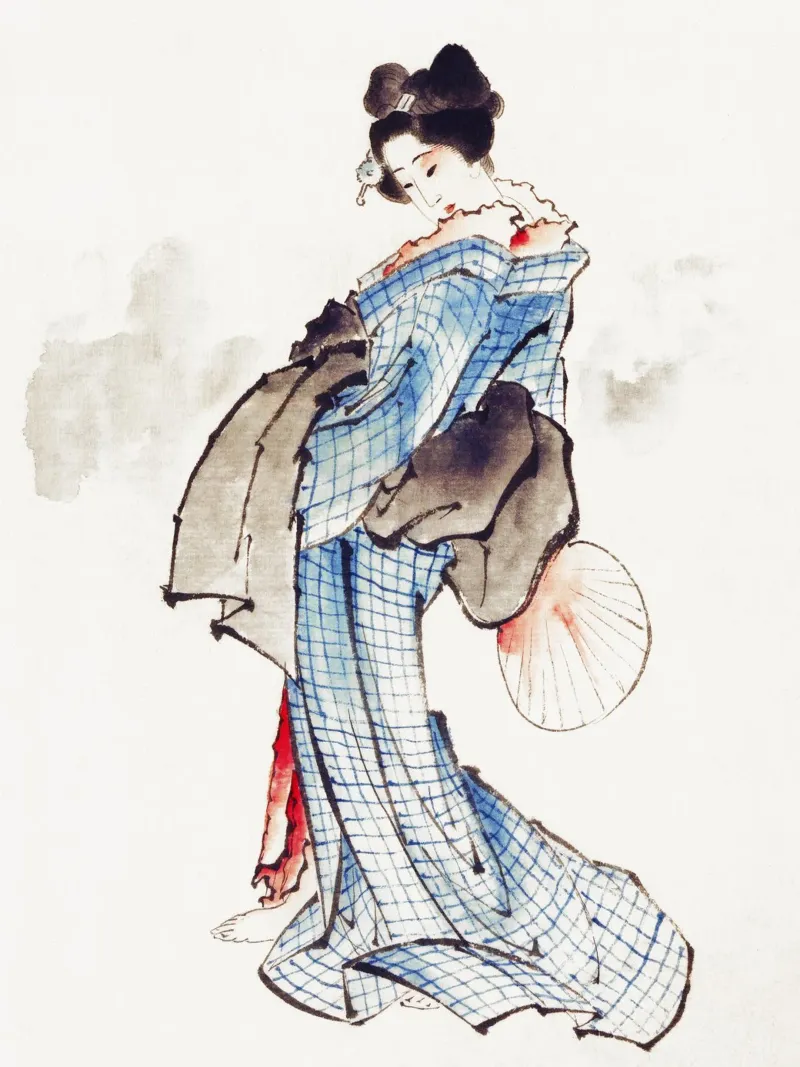 Donna in kimono con ventaglio di Katsushika Hokusai alluminio dibond da Venus Art