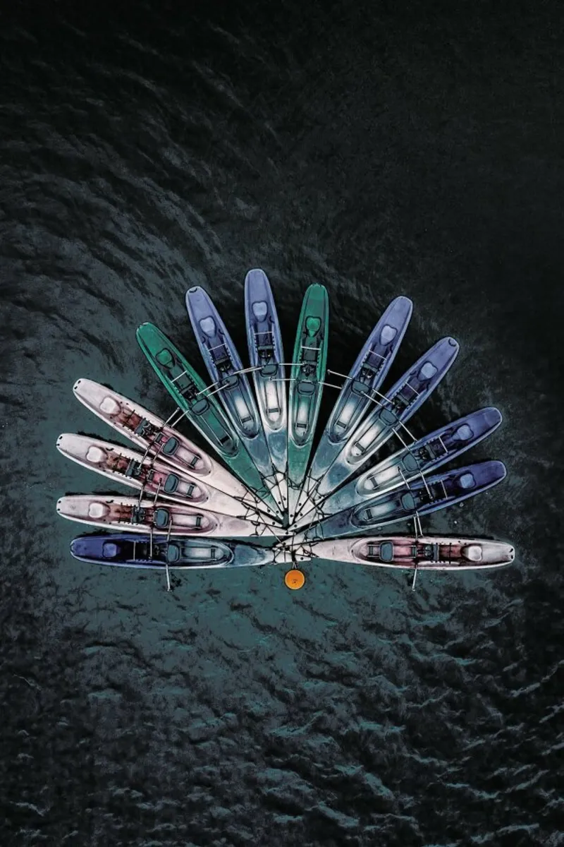 Boats in Fan Formation poster with wooden frame by METROPOLIS